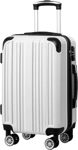 Luggage Expandable Suitcase PC+ABS Spinner 20 Inches (white grid new, carry on) - Picture 1 of 12