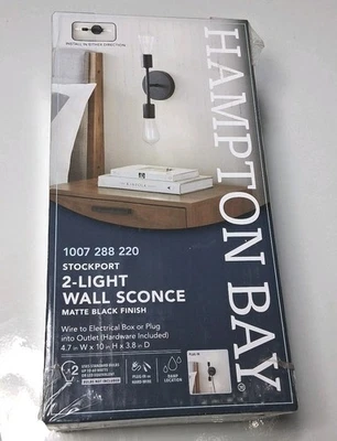 Hampton Bay Stockport 2 Luz Negro Mate Pared Vertical u Horizontal 10" Foto 1 de 4