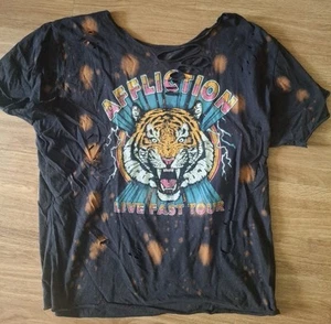 Süßes Shirt v. AFFLLICTION, XL, schwarz mit Tigerprint, Glitzersteine,disstresed - Bild 1 von 4