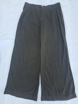 Pantalón Anthropologie tiro alto plisado delantero pierna ancha lino oliva, talla 12 Foto 1 de 4