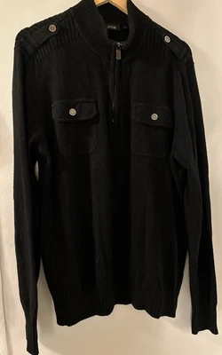 APT. Suéter 9 masculino preto manga longa 1/4 zíper militar ajuste moderno tamanho grande - Imagem 1 de 4