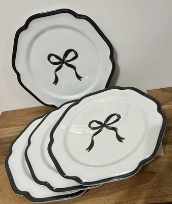 Shabby Chic Black & White Coquette Bow Salad Plates Melamine 8.25” Set Of 4 NEW - Image 1 of 4
