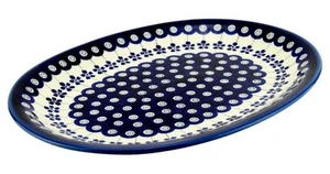 Plato mediano de cerámica polaca para servir en patrón floral de pavo real de Boleslawiec - Imagen 1 de 4