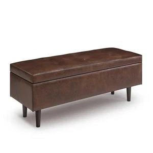 Pemberly Row Modern 48" Faux Leather Storage Ottoman in Distressed Brown - Picture 1 of 7