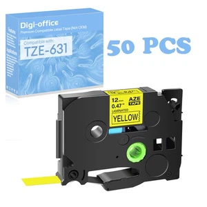 Compatible con Cinta de Etiqueta Brother 50PK Amarilla TZe631 TZ631 PT-E300 0.47" - Imagen 1 de 11