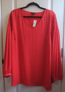 Talbots Ligero Transparente Rojo Brillante Diamante Plisado Hombro Talla Grande 2X Nuevo Con Etiquetas - Imagen 1 de 8
