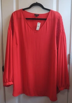 Talbots Ligero Transparente Rojo Brillante Diamante Plisado Hombro Talla Grande 2X Nuevo Con Etiquetas Foto 1 de 4