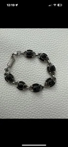 Vintage natürlicher Onyx Silber 925 Armband 7,25" - Bild 1 von 5