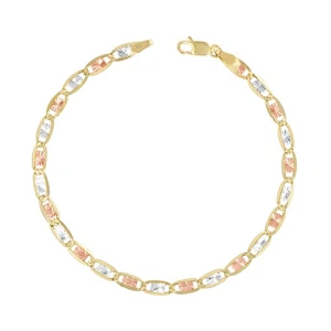 10K Solid Yellow Rose White Tri Gold 4mm Chain Womens Bracelet Anklet 9" - Picture 1 of 9