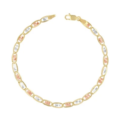 10K Solid Yellow Rose White Tri Gold 4mm Chain Womens Bracelet Anklet 9" - Image 1 of 4