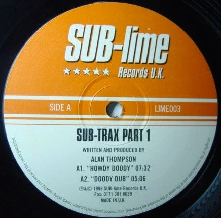 Alan Thompson - Sub-Trax Part 1 - UK 12" Vinyl - 1998 - SUB-lime Records U.K. - Image 1 of 1