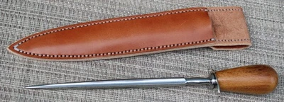 Винтажный рифленый шестиугольный стальной нож с шипами для самообороны Madre какао дерево и ножны - Изображение 1 из 4