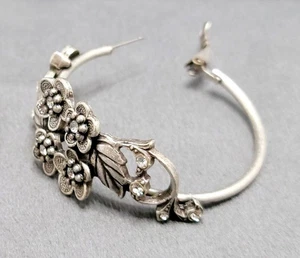 Sweet Romance Silver tone Floral Hoop earrings Leverback - Picture 1 of 10