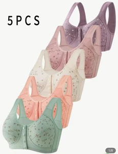 🦋 Set of 5 Snap Front Gentle Lift Wireless Soft Cup T-Shirt Bras XXL Fits 40B-C - Picture 1 of 8
