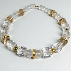 Collar de cuentas vintage Trifari Lucite tono oro claro cubo de hielo 17" declaración - Imagen 1 de 9
