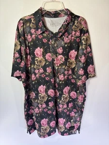 Camisa Polo Estilo Grunt Para Hombres L Floral Calaveras Rosas Armas Gris Rosa Segador Golf - Imagen 1 de 7