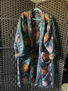 Indische handgefertigte lange Suzani Jacke Damen Blumenstickerei schwarz Kantha - Bild 1 von 14