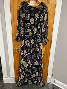 Tory Burch Indie Maxi Dress Black Hopewell Floral Tiered Ruffle Size 4 NWT - Picture 1 of 8