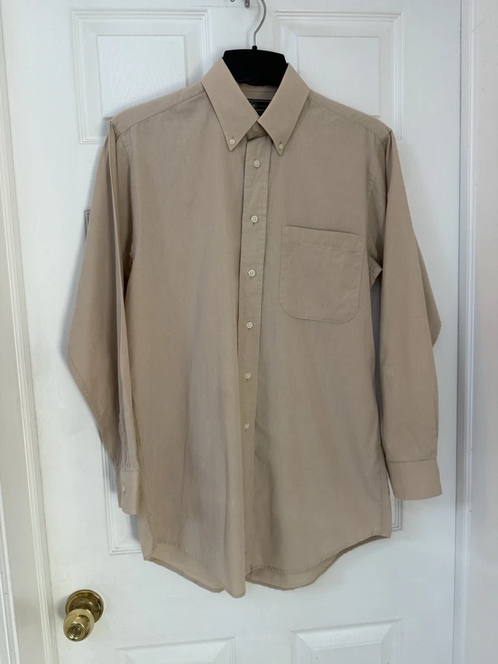 VTG Croft & Barrow Private Stock Single Needle Tailoring Beige Dress Shirt 32/33 - Image 1 of 4