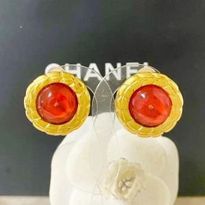 Chanel earrings red stones red stones chain round gold o1172525184 - Picture 1 of 8