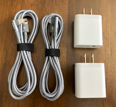 Set of 2 x 6FT USB-C Fast Charge Cable 90 Degree Angle & Wall Power Adapters - Image 1 of 2