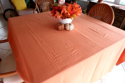 Emerald Brand Hemstitched Tablecloth Linen Blend Pumpkin Orange 114 x 66 - Image 1 of 4