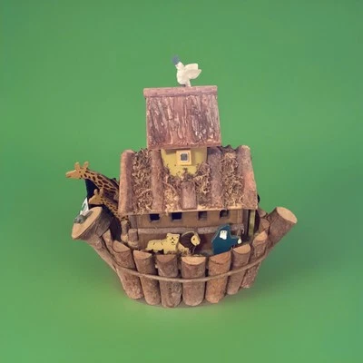 Wooden Noah's Ark Birdhouse with Animal Figurines Rustic Handmade Garden Decor - Image 1 of 4