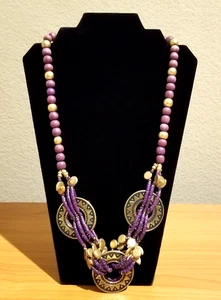 **Vintage übergroße lange lila und goldene Holzkette** - Bild 1 von 6