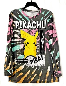 Pokemon Pikachu Long Sleeve Tie-Dye T-Shirt - Size L - Picture 1 of 3