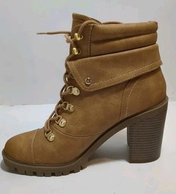 女式 9.5M 码鞋人造棕褐色皮革系带靴 Guess 高跟鞋 — 第 1/4 张图片