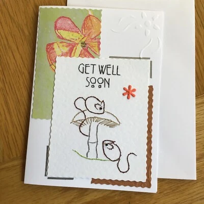 HANDMADE Mouse mushroom get well Blank Stitched Cards For All Occasions - Image 1 of 3