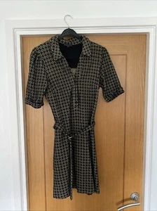 Phase Eight Black & Beige Geometric Shape Belted Dress Size UK10 - Picture 1 of 7