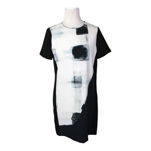 Zara Basic Shift Dress Size M Abstract Pattern Short Sleeves Polyester - Picture 1 of 8