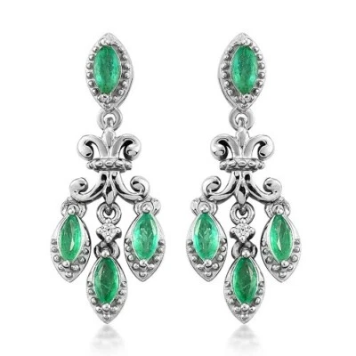 Pendientes AAA Kagem Zambia Esmeralda Circón Blanco Platino Más de SS 1.00 ctw Foto 1 de 4