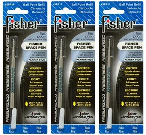 Recargas de bolígrafo Fisher Space - 3 recargas de punto fino azul presurizado, paquete SPR1F-3 - Imagen 1 de 3