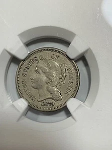 NGC AU53 1879 THREE CENT NICKEL TOUGH LOW MINTAGE DATE NICE AU - Picture 1 of 3