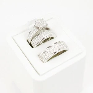 14K White Gold 3.75Ct Round Lab-Created Diamond Bridal Engagement Trio Ring Set - Picture 1 of 6