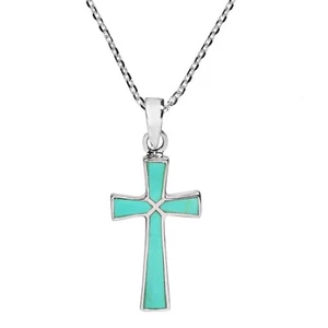 Minimalism Christian Cross Green Turquoise Sterling Silver Necklace - Picture 1 of 5