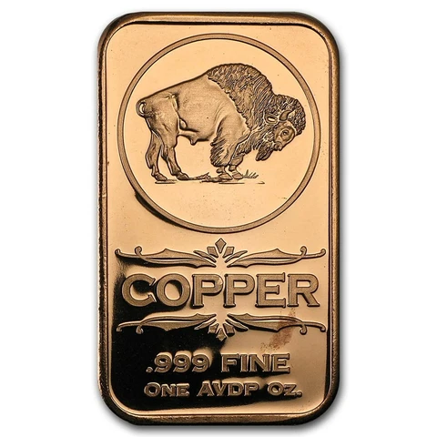 1 oz Copper Bar - Buffalo Nickel Cover