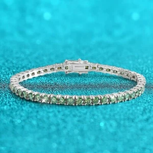 4mm Green Round Cut Moissanite Tennis Chain Bracelet Women's 925 Sterling Silver - Picture 1 of 16