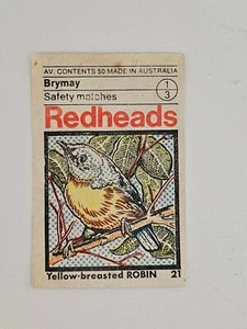 BRYMAY Redheads Matchbox Label Yellow-breasted Robin #21 (ML197) - Foto 1 di 3