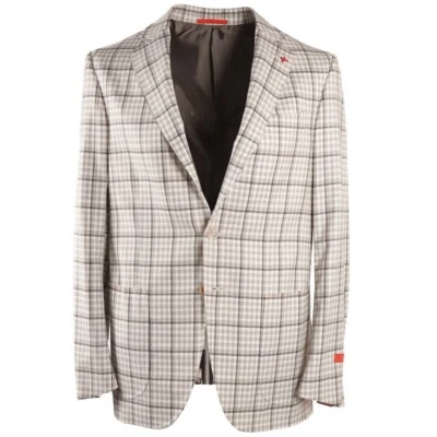 Abrigo deportivo de lana Isaia Trim-Fit 'Sanita' crema y gris a cuadros Super 140s 40R Eu50 Foto 1 de 4