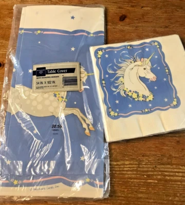 Lote de servilletas vintage de fiesta de unicornio con sello de embajador NOS cubierta de mesa años 80 80 Foto 1 de 4