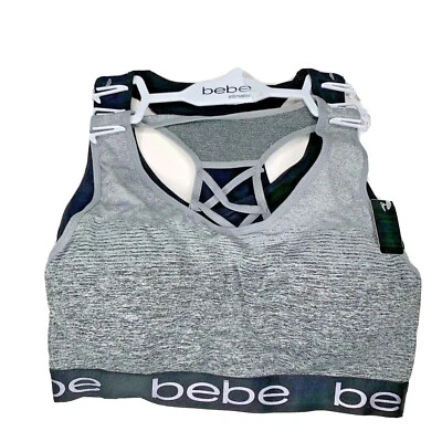 Bebe Conjunto Sujetador Sin Costuras Talla Grande 2X Tag Free Gris Negro Almohadillas Extraíbles Espalda Corredora Foto 1 de 4