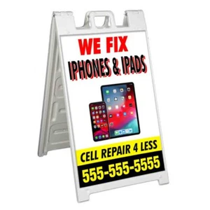 CUSTOMIZABLE WE FIX PHONES Signicade 24x36 Aframe Sidewalk Sign Banner Decal - Picture 1 of 9