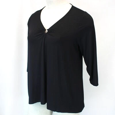 Blusa Top Cable & Gauge Mujer Plus Negra Cuello en V Manga 3/4 1X Foto 1 de 4