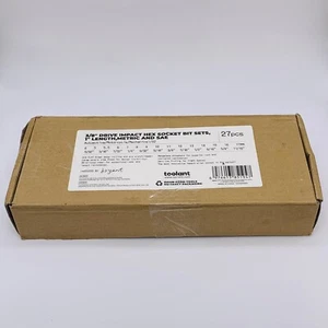 Toolant 3/8" Drive Impact Hex Socket Bit Sets 1” Length Metric & SAE 27pcs - New - Picture 1 of 14