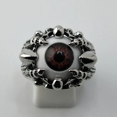 Anillo globo ocular marrón gótico plateado, anillo abierto tamaño ajustable Foto 1 de 4