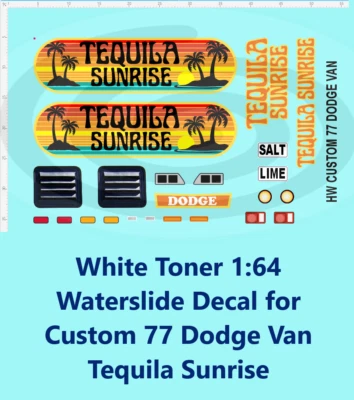 Calcomanía de tóner blanco 1:64 tobogán acuático para Dodge Van Tequila Sunrise 77 personalizada Foto 1 de 3