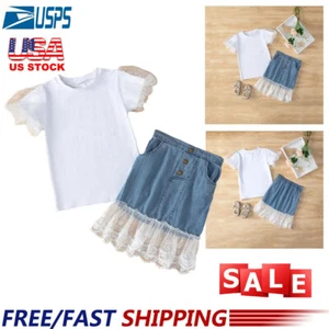 Toddler baby Kids Girl T-shirt Top Denim Skirt Dress 2PCS Summer Outfits Clothes - Picture 1 of 12